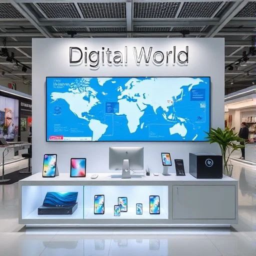 Stylized representation of global data flow or digital interconnectedness.